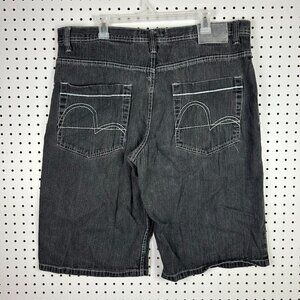 Qruel Black Gothic Baggy Jean Shorts‎ Size 40 Streetwear Punk Y2K 15" Inseam 90s